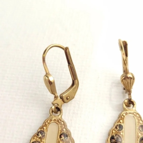 Vintage Gold Tone Earrings with Brown Accent Stones - Picture 2 of 5
